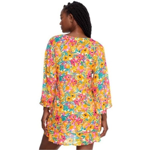 Anne Cole Sunshine Floral Tunic Swim Coverup V-Neck - Picture 3 of 7
